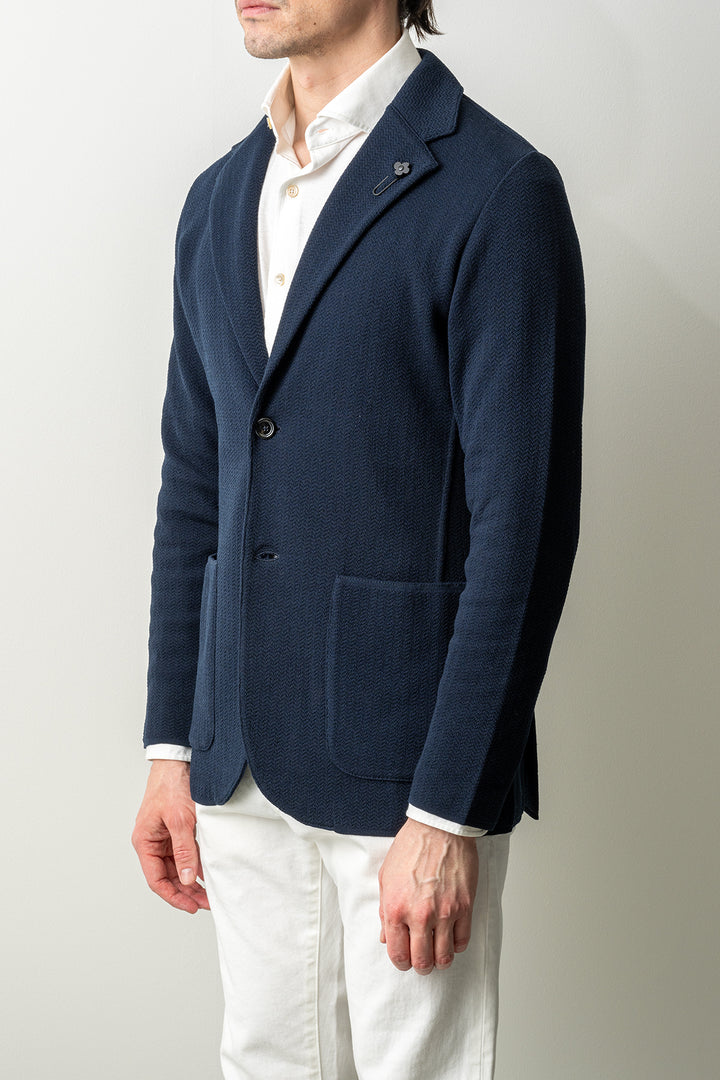 Luxury Herringbone Knitwear Blazer Navy