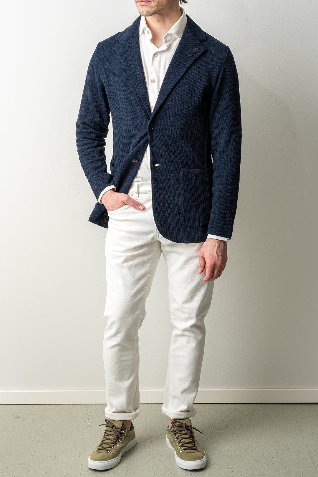 Luxury Herringbone Knitwear Blazer Navy