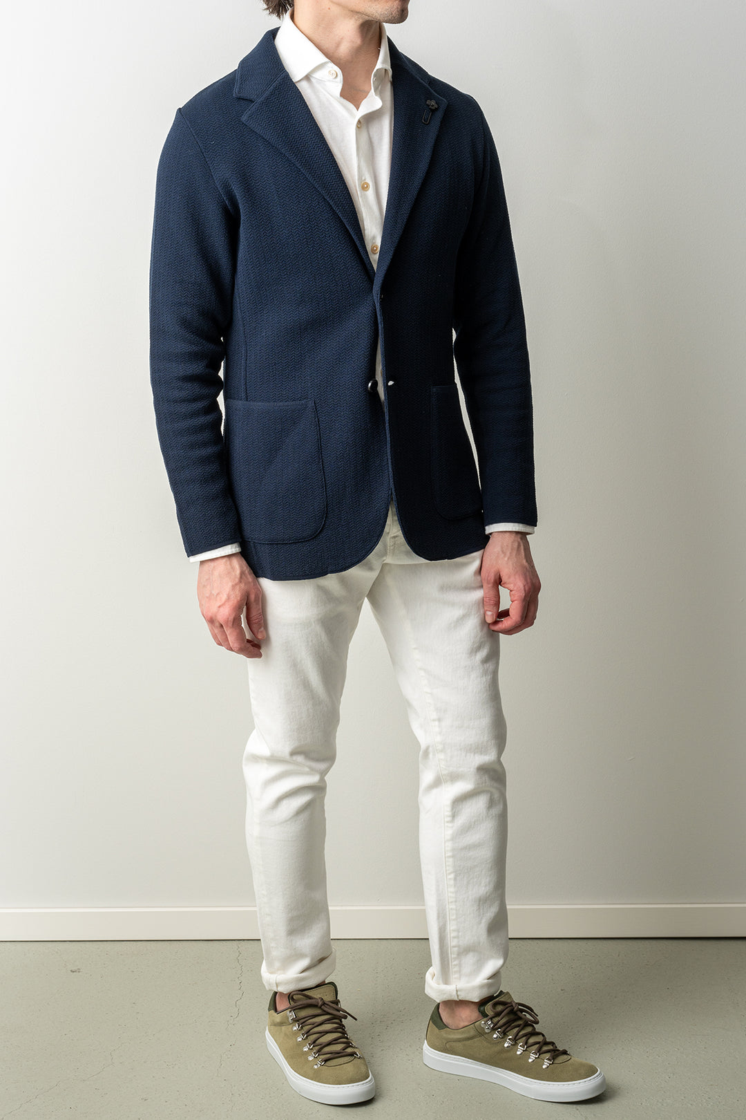 Luxury Herringbone Knitwear Blazer Navy