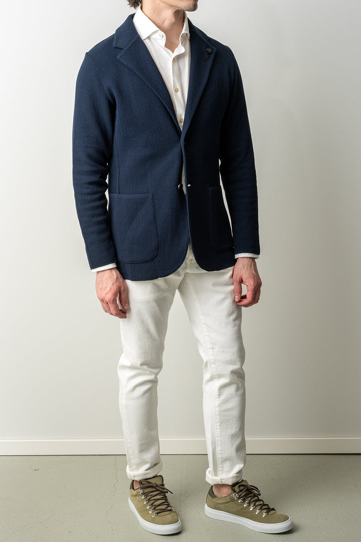 Luxury Herringbone Knitwear Blazer Navy