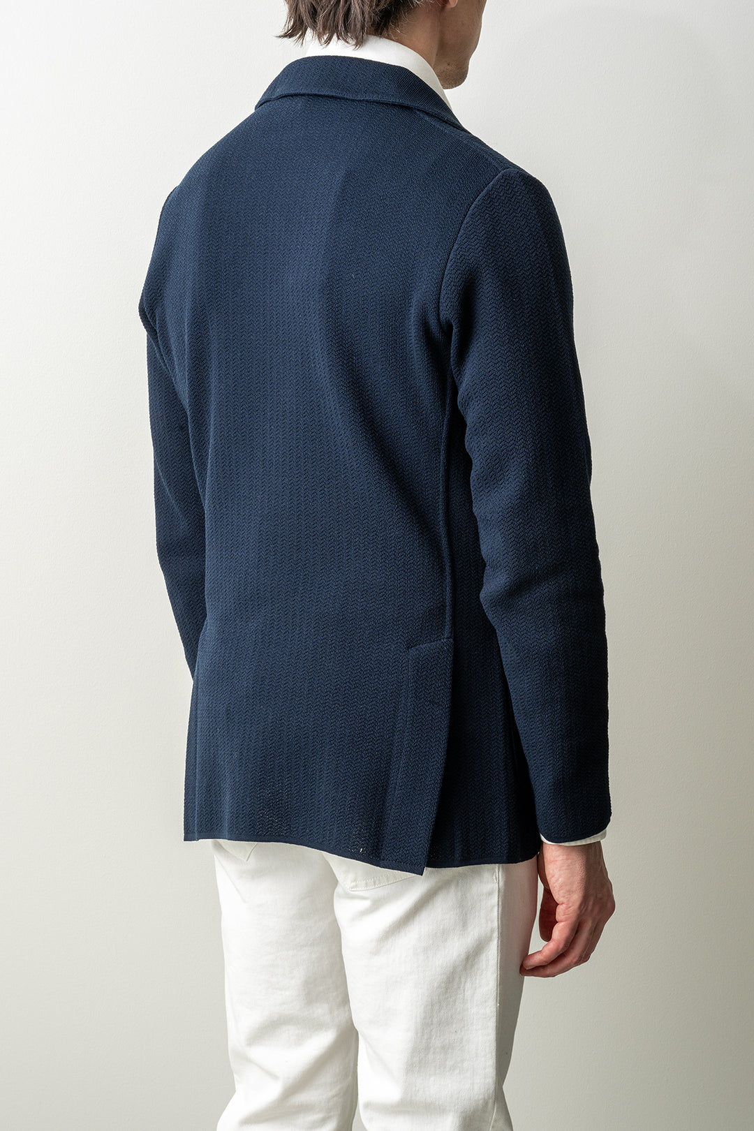 Luxury Herringbone Knitwear Blazer Navy