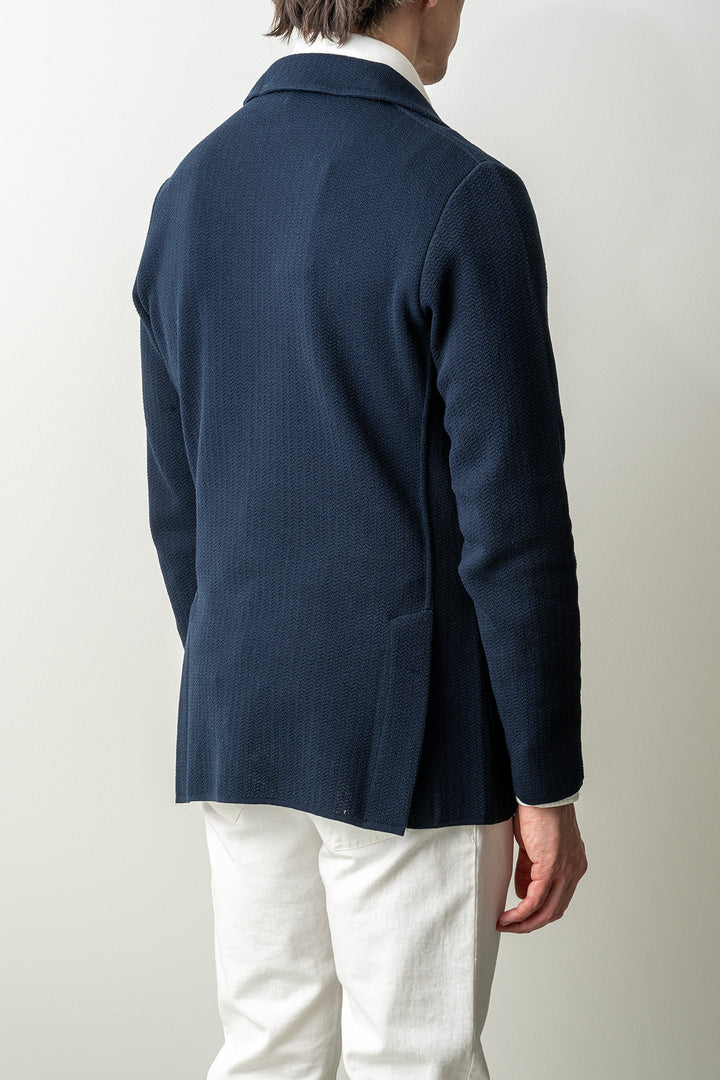 Luxury Herringbone Knitwear Blazer Navy