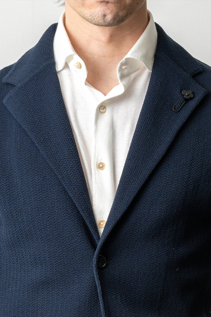 Luxury Herringbone Knitwear Blazer Navy