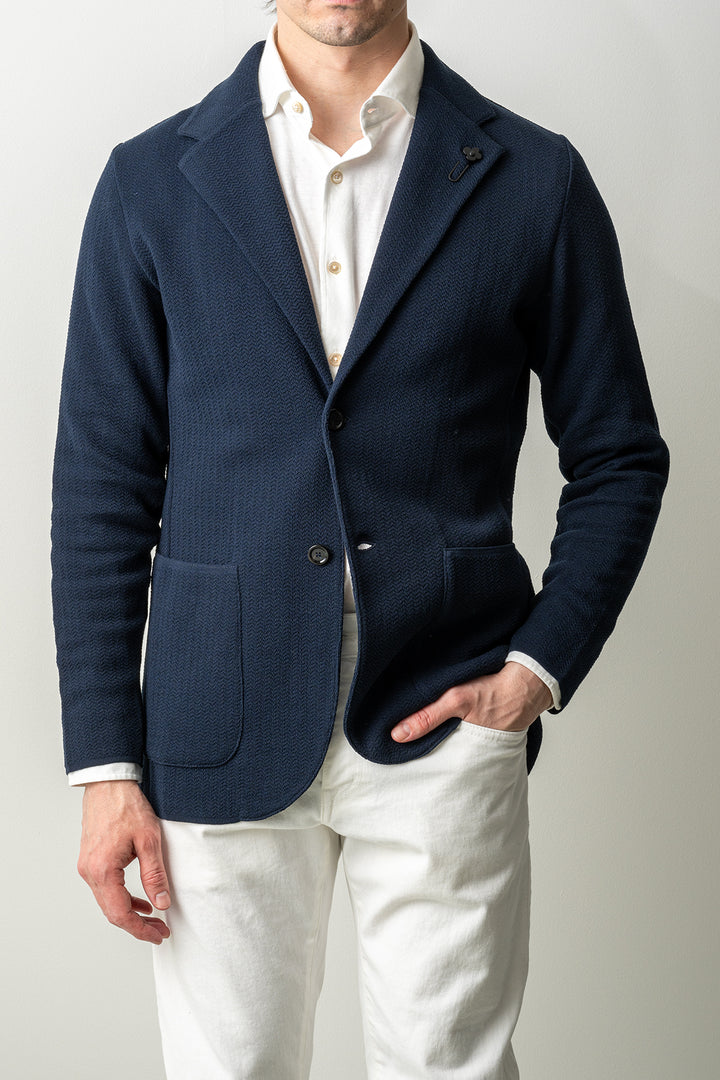 Luxury Herringbone Knitwear Blazer Navy