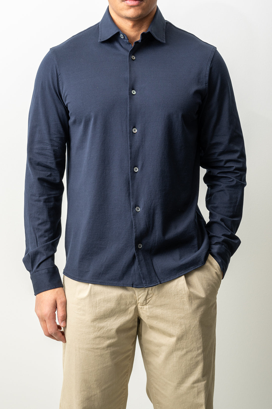 Luxury Jersey Cotton Shirt Navy