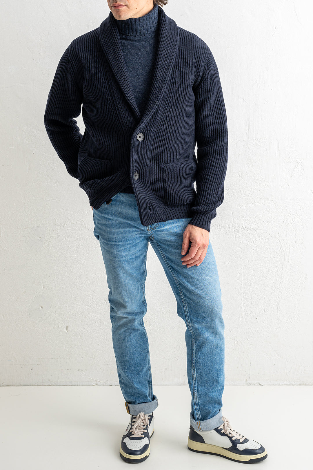 Luxury Merino Wool Cardigan Navy