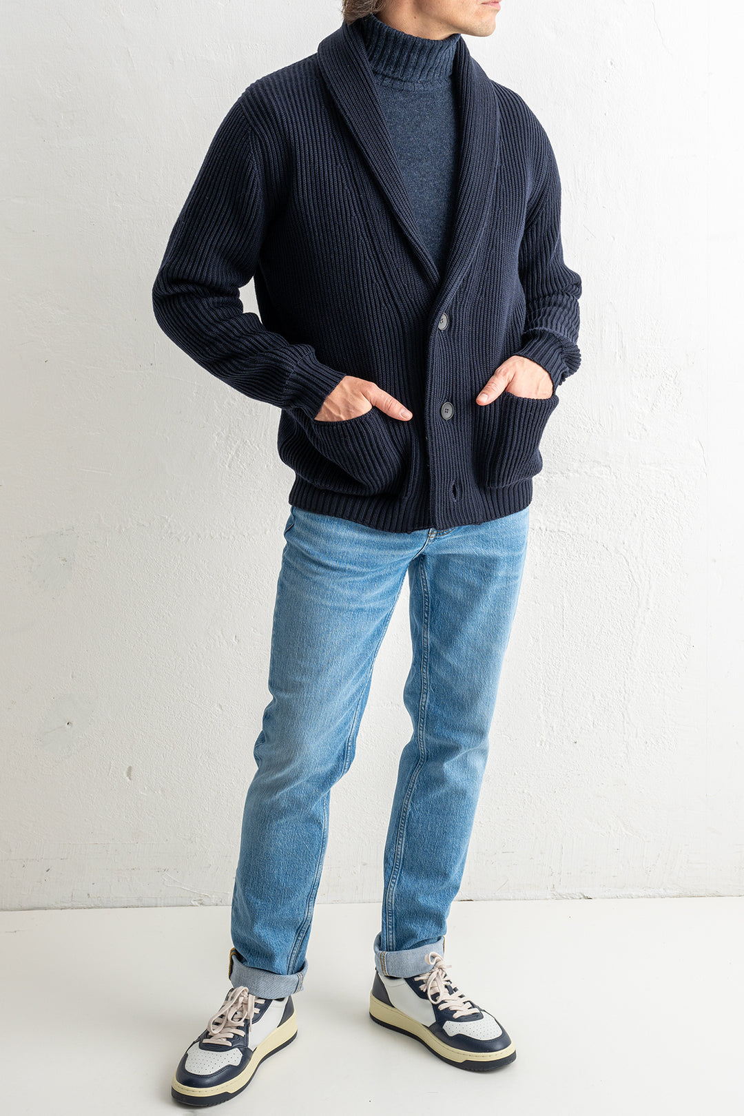 Luxury Merino Wool Cardigan Navy