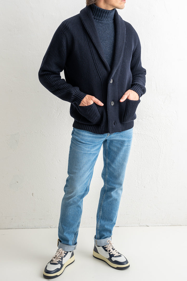 Luxury Merino Wool Cardigan Navy