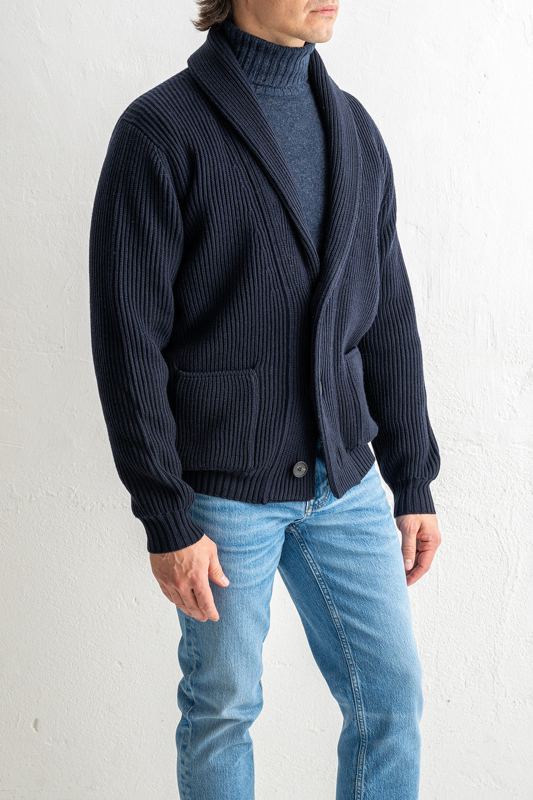 Luxury Merino Wool Cardigan Navy
