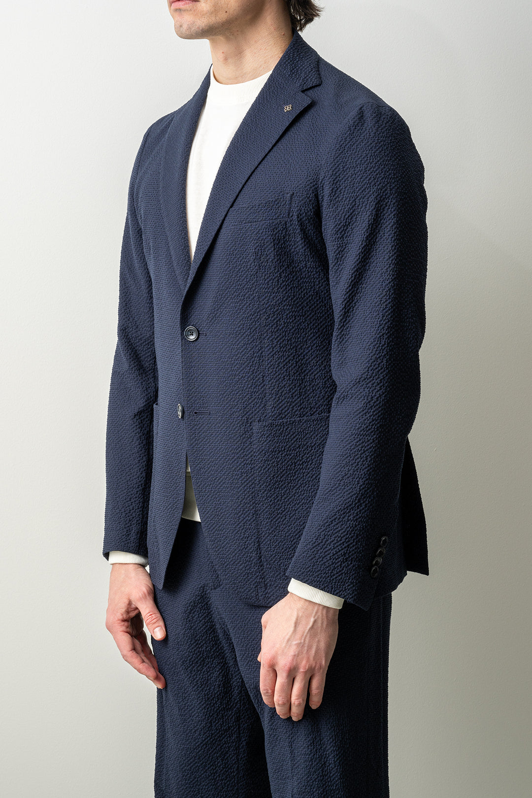 Luxury Seersucker Drawstring Suit Navy