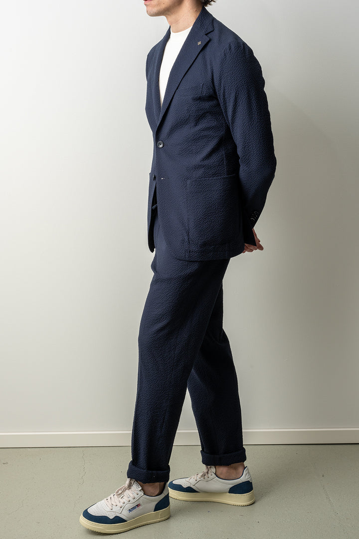 Luxury Seersucker Drawstring Suit Navy