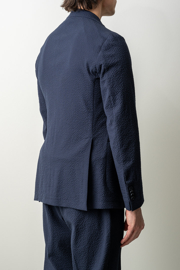 Luxury Seersucker Drawstring Suit Navy