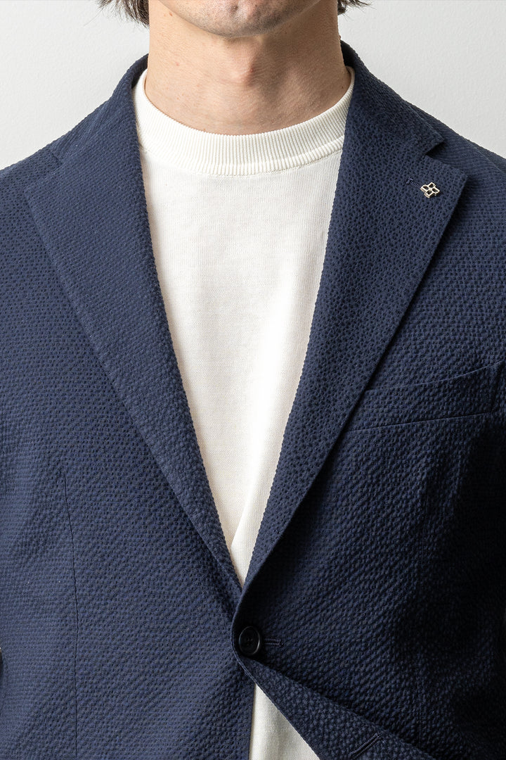 Luxury Seersucker Drawstring Suit Navy