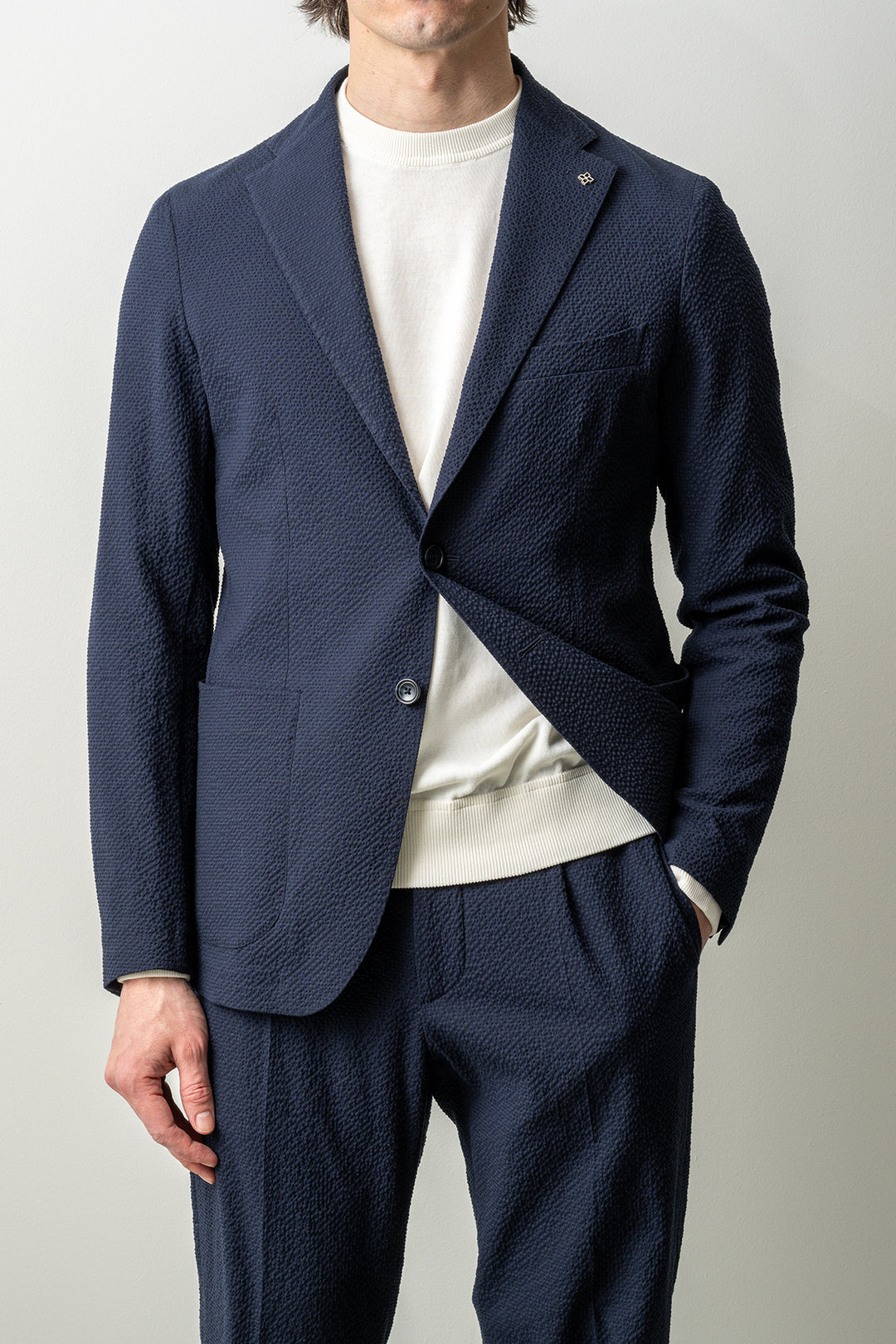 Luxury Seersucker Drawstring Suit Navy