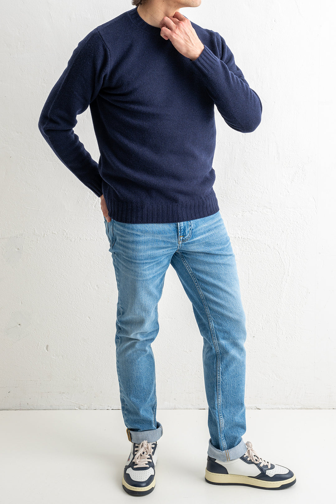 Luxury Wool Cashmere Crewneck Navy