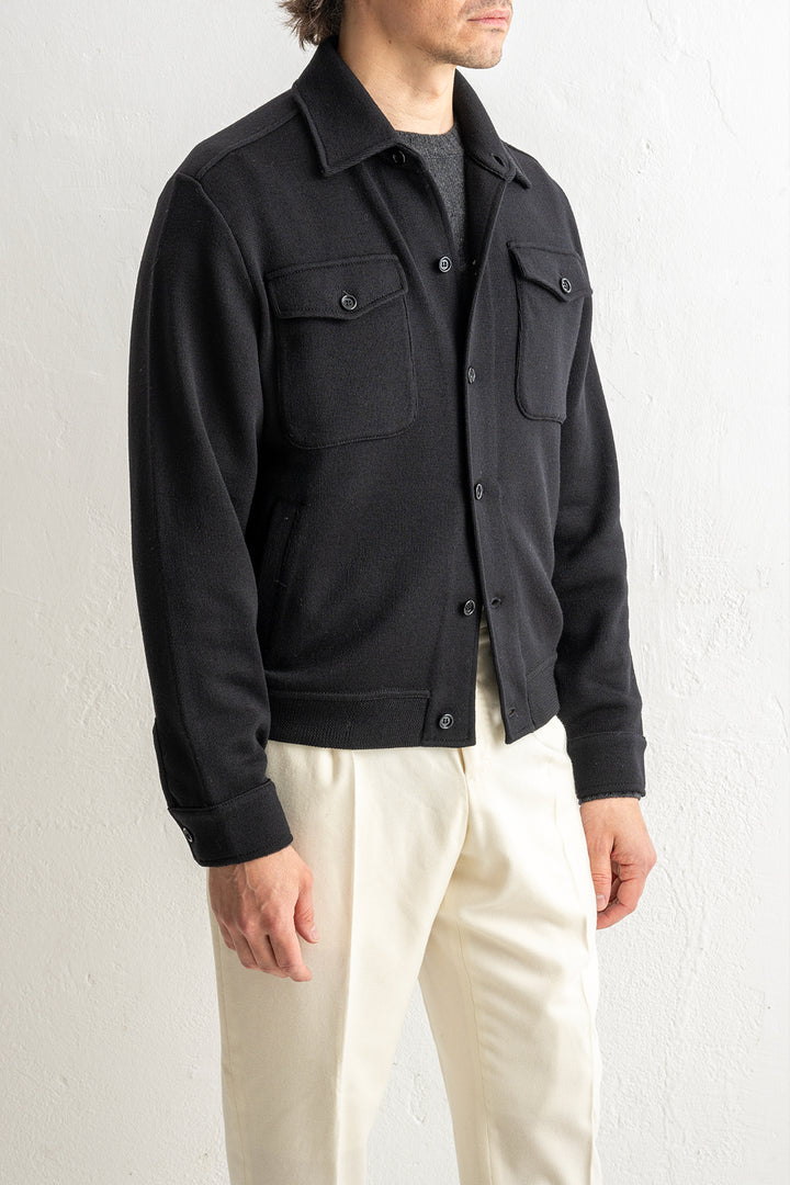 Luxury Wool Knitwear Bomber Jacket Black