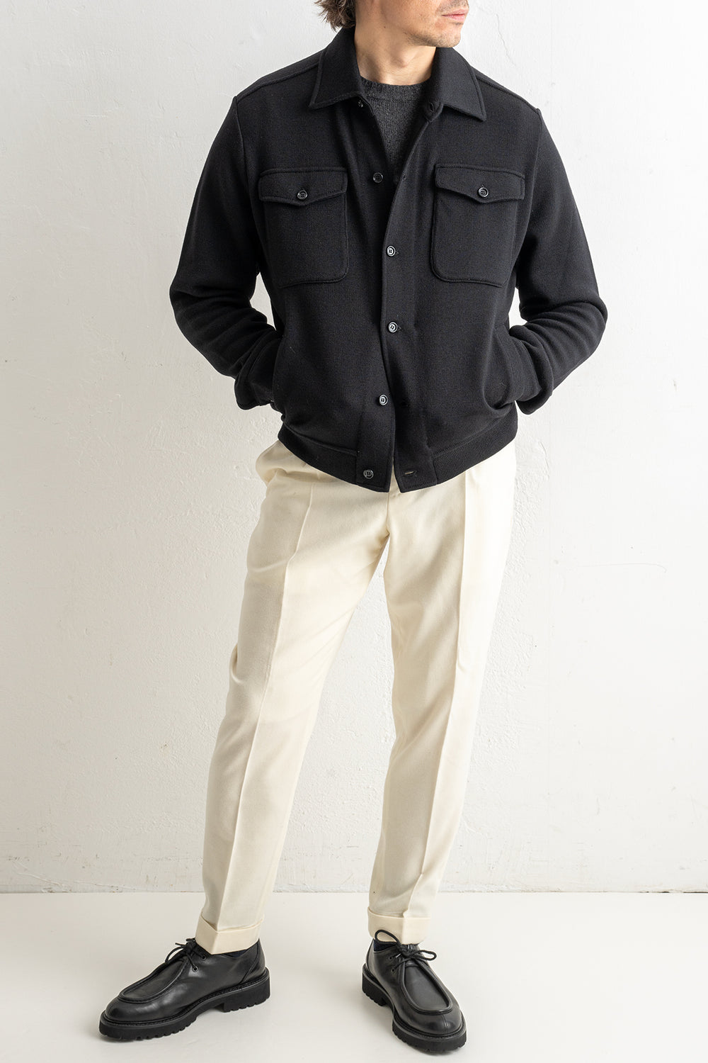 Luxury Wool Knitwear Bomber Jacket Black