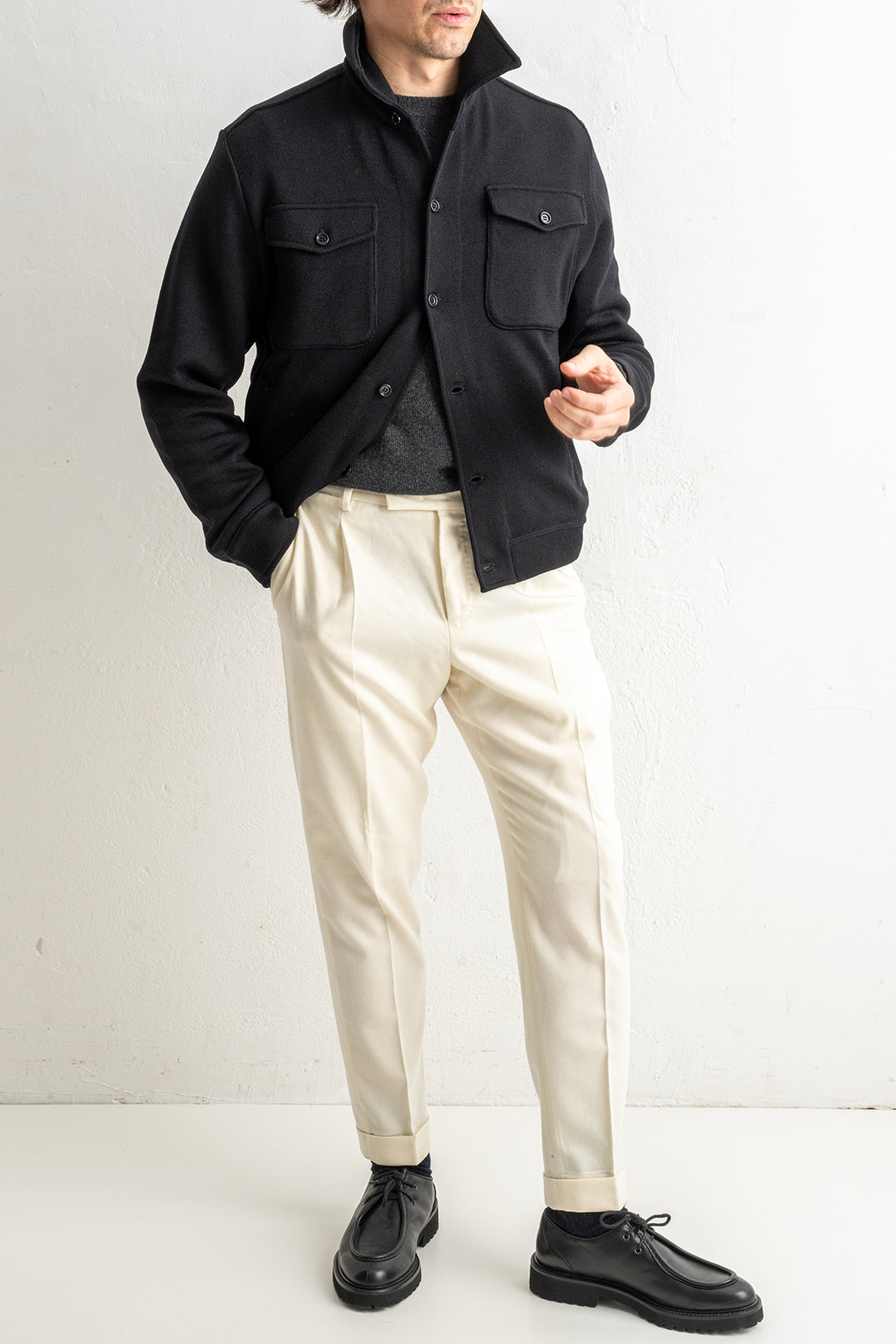 Luxury Wool Knitwear Bomber Jacket Black