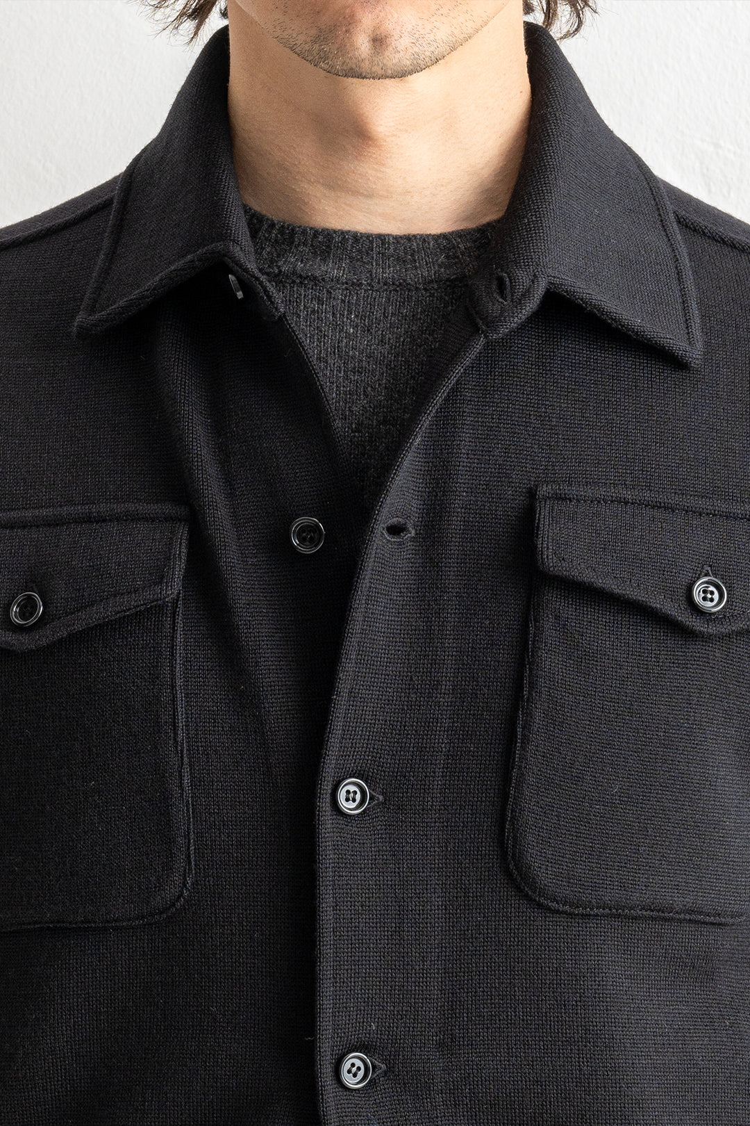 Luxury Wool Knitwear Bomber Jacket Black