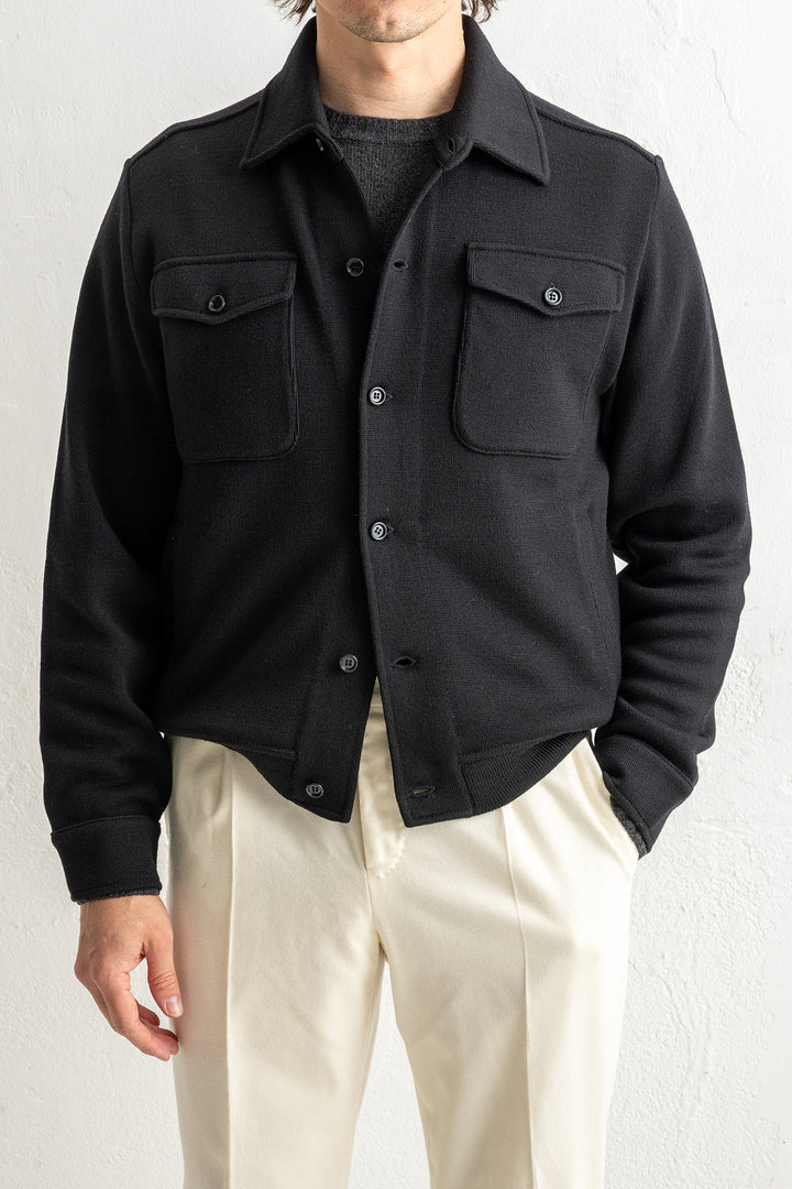 Luxury Wool Knitwear Bomber Jacket Black