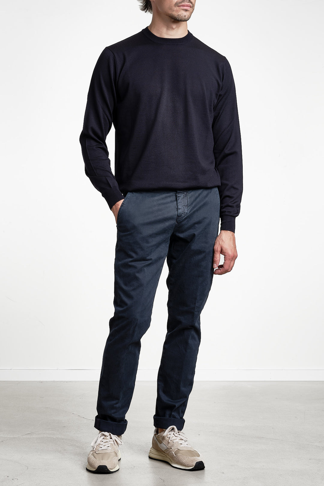 Torino Style Cotton Trouser Navy – MASON´S, helbild framifrån