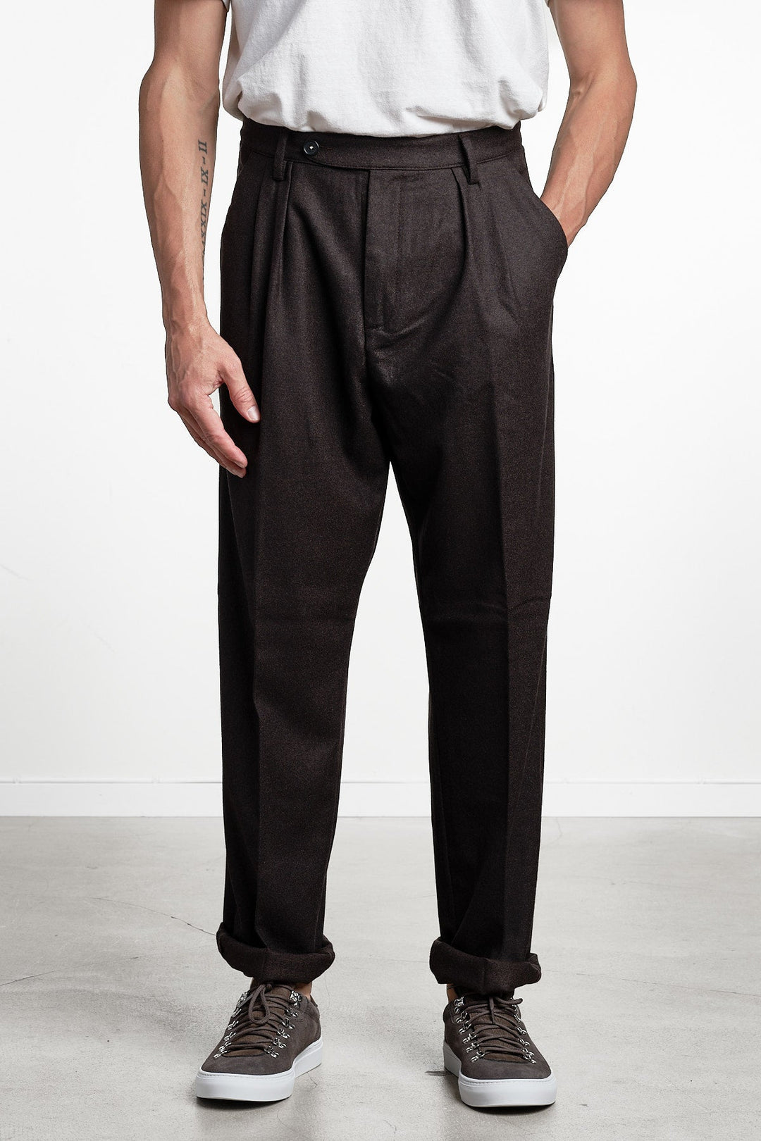 Stan Wool Flanell Trouser Dark Brown – Massimo Alba, framifrån