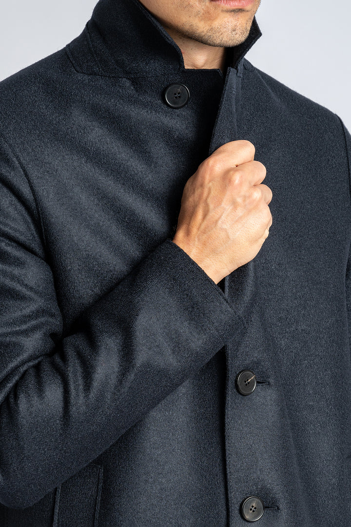 Men Overcoat Pressed Wool Dark Blue