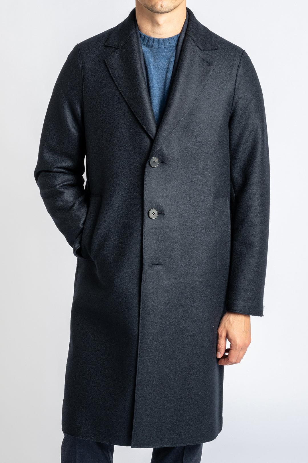 Men Overcoat Pressed Wool Dark Blue