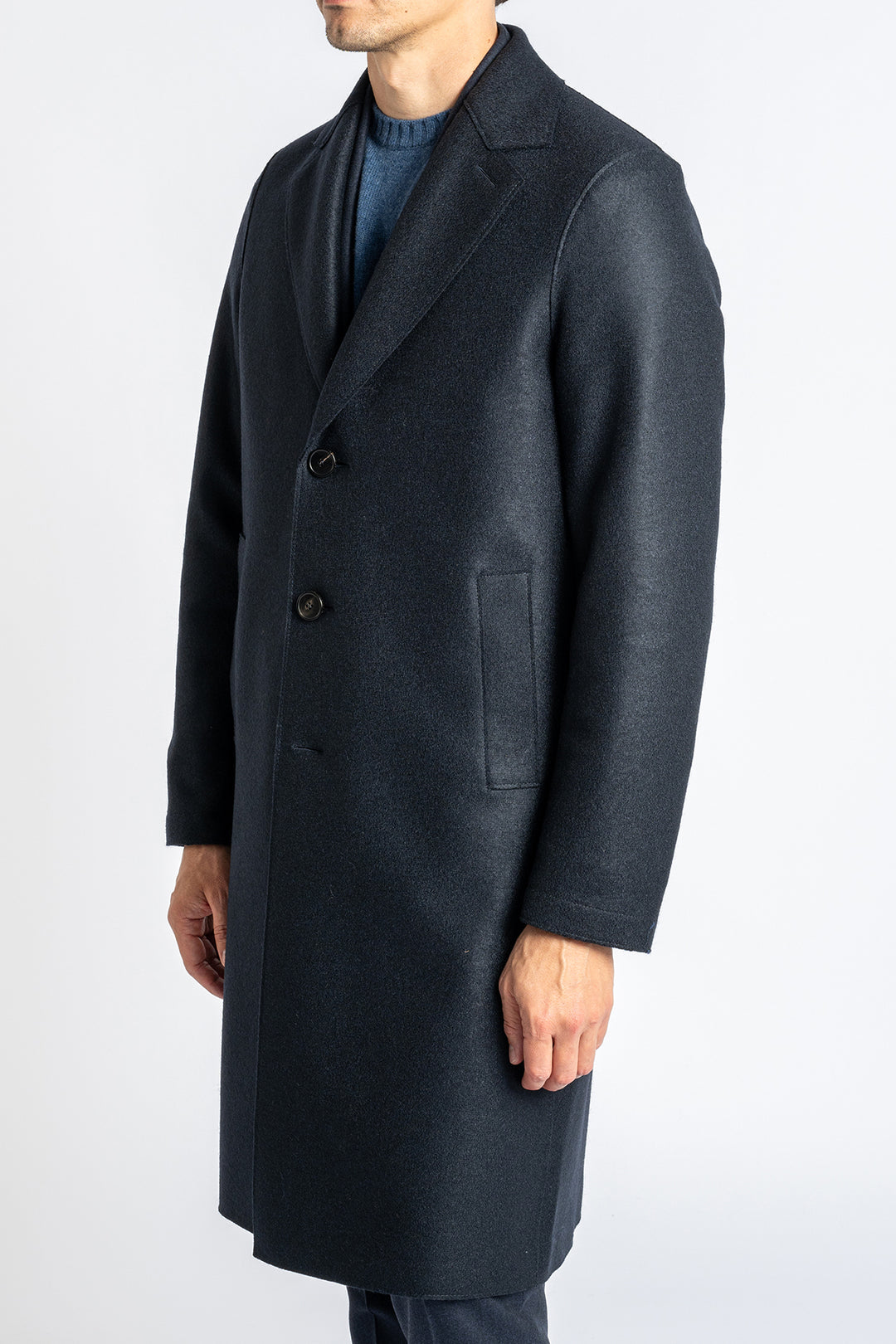 Men Overcoat Pressed Wool Dark Blue