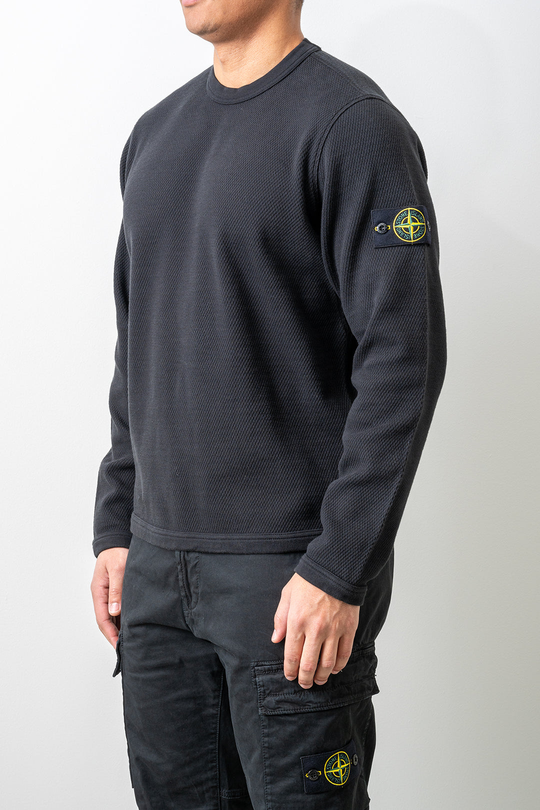 Mesh Stitch Organic Cotton Fleece Sweater 6100011 Black