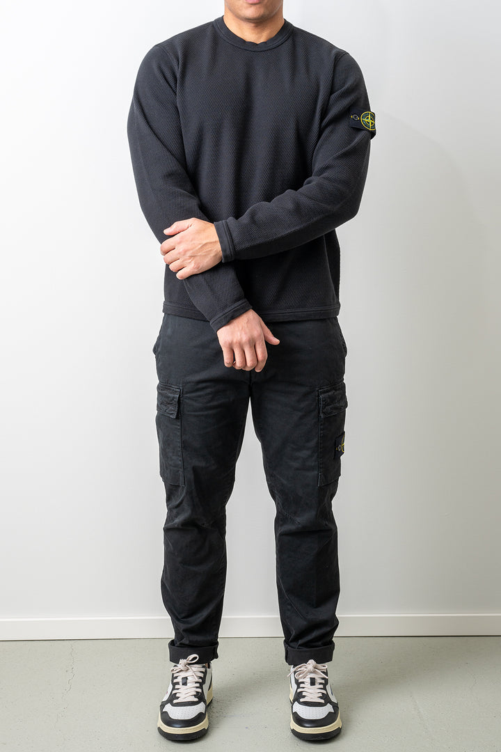 Mesh Stitch Organic Cotton Fleece Sweater 6100011 Black