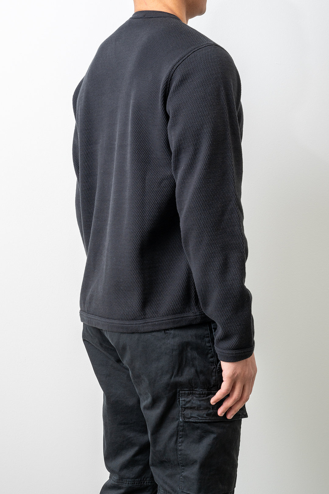 Mesh Stitch Organic Cotton Fleece Sweater 6100011 Black