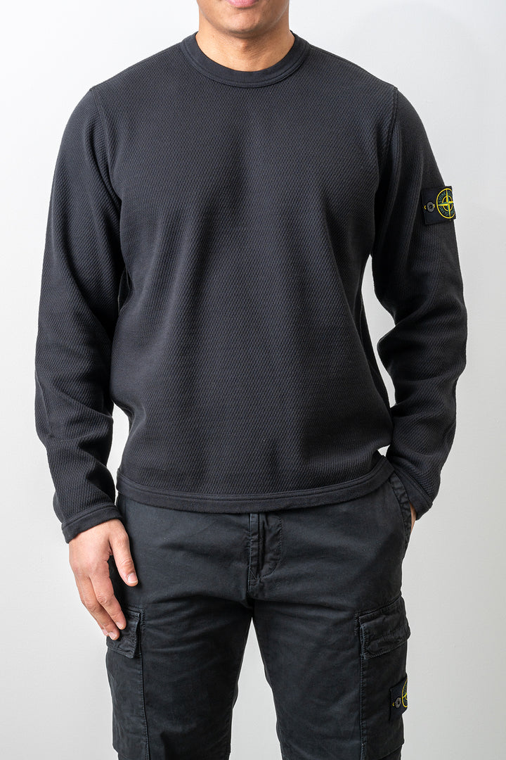 Mesh Stitch Organic Cotton Fleece Sweater 6100011 Black