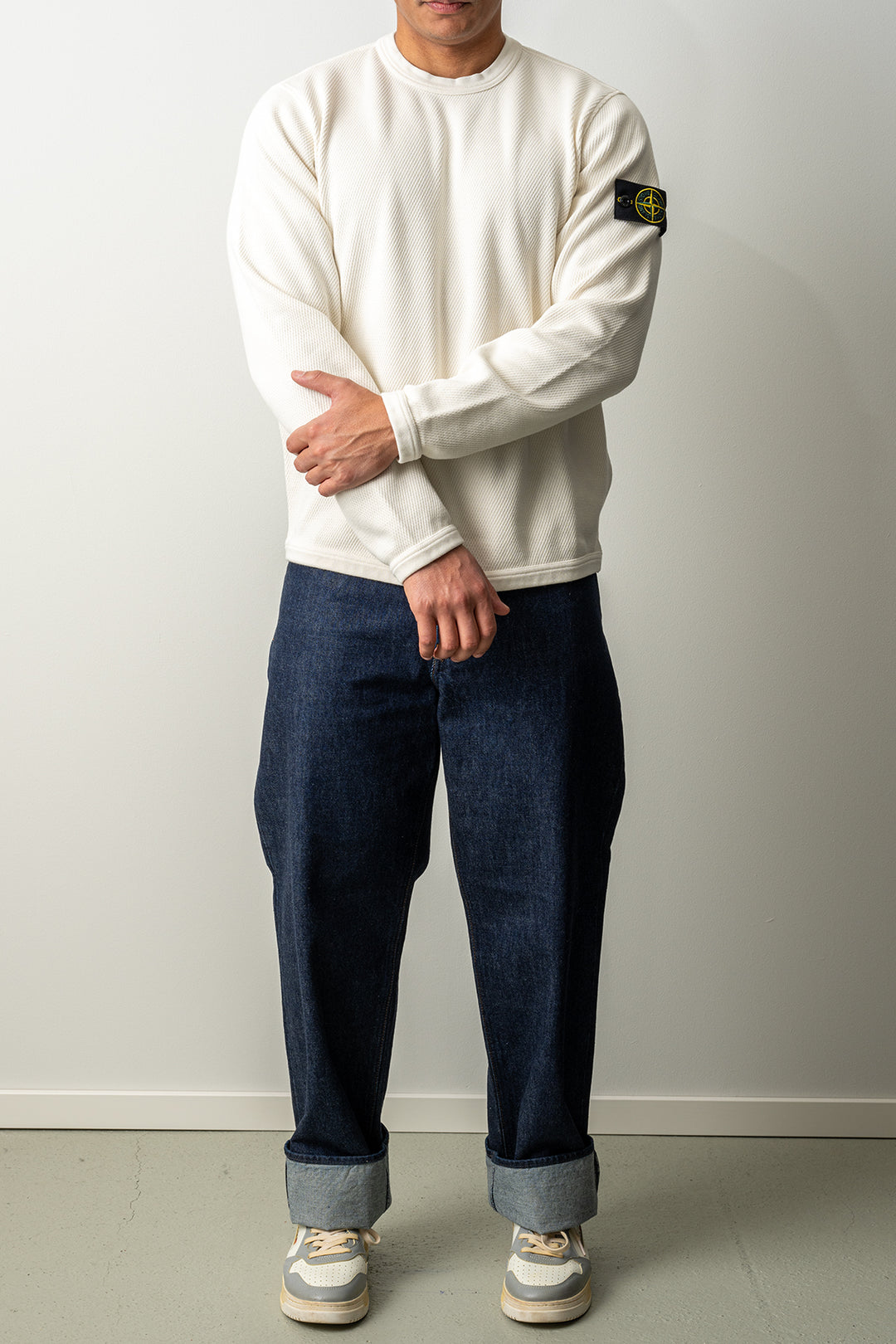 Mesh Stitch Organic Cotton Fleece Sweater 6100011 IVORY