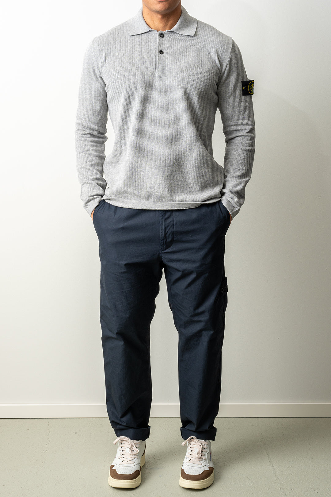 Micro Stitch Soft Organic Cotton LS Polo 5100024 Melange Pearl Grey