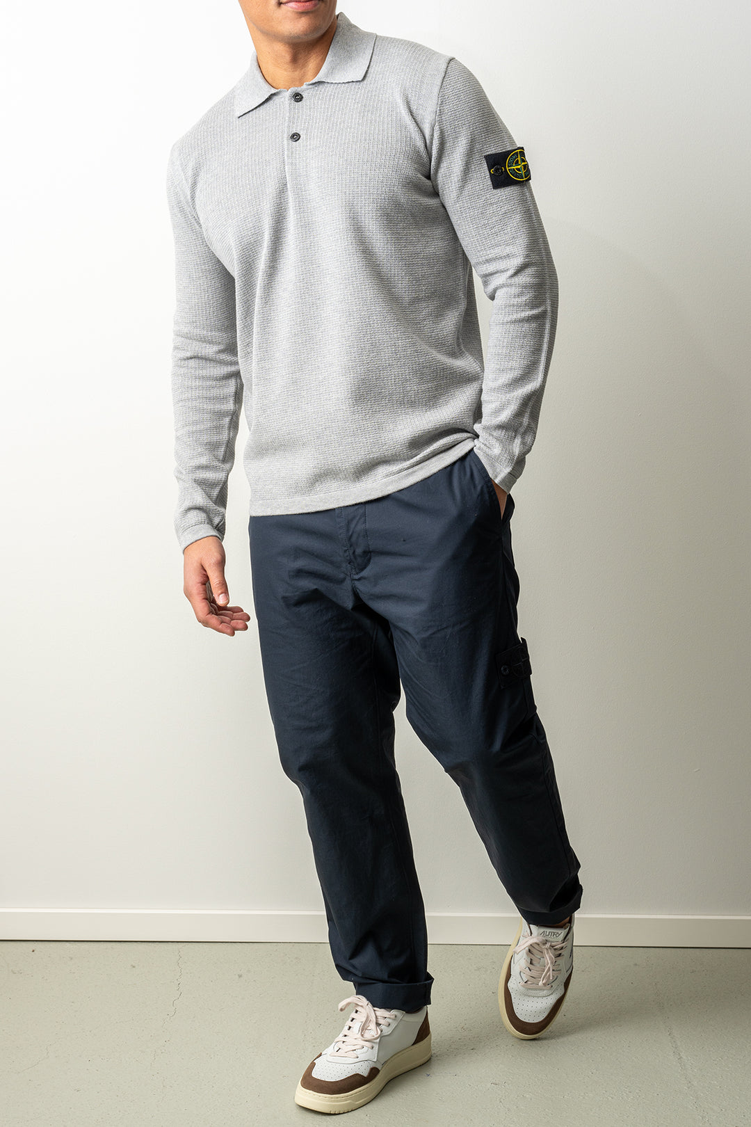 Micro Stitch Soft Organic Cotton LS Polo 5100024 Melange Pearl Grey