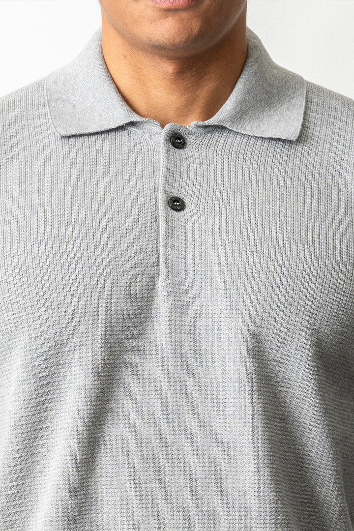 Micro Stitch Soft Organic Cotton LS Polo 5100024 Melange Pearl Grey