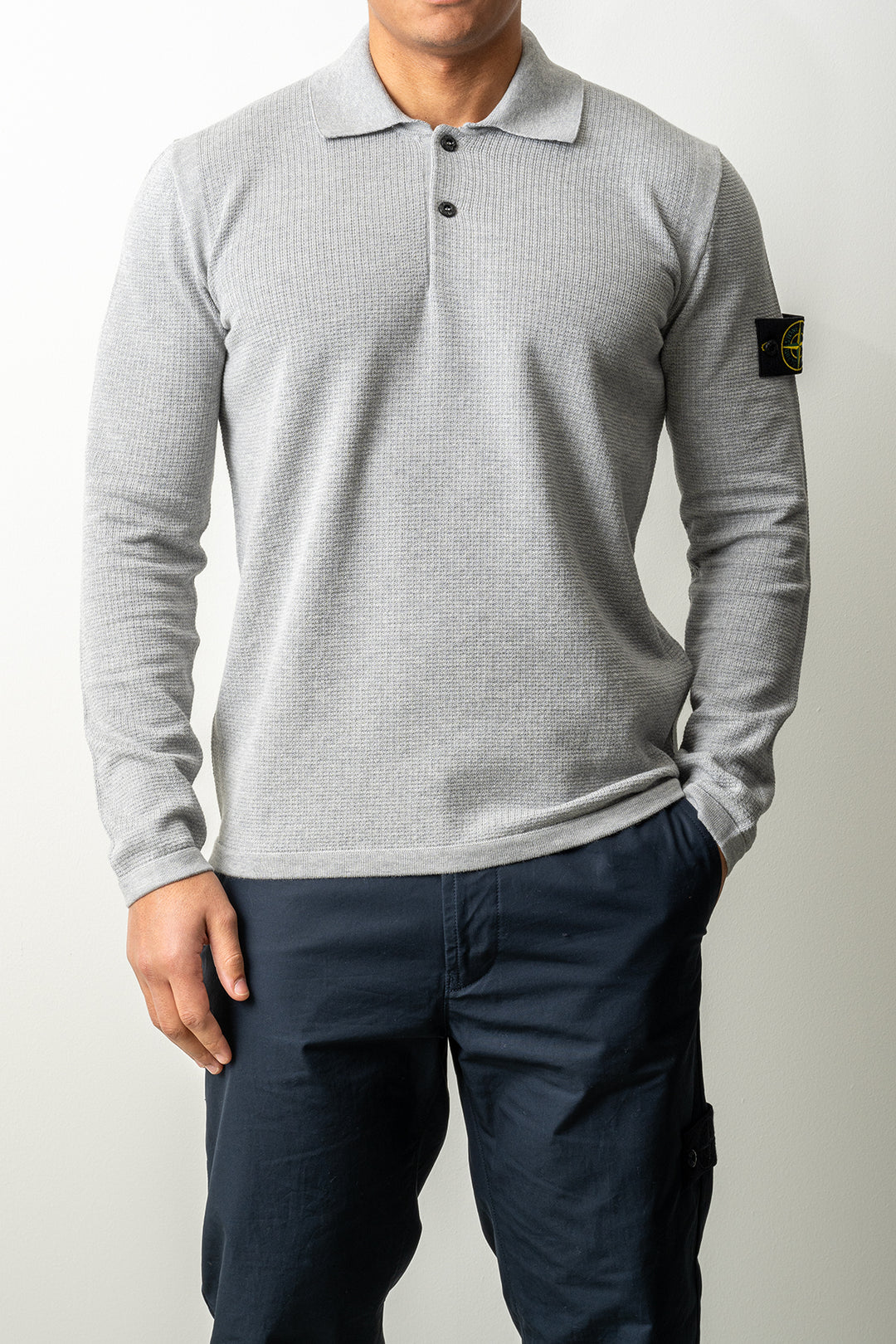 Micro Stitch Soft Organic Cotton LS Polo 5100024 Melange Pearl Grey