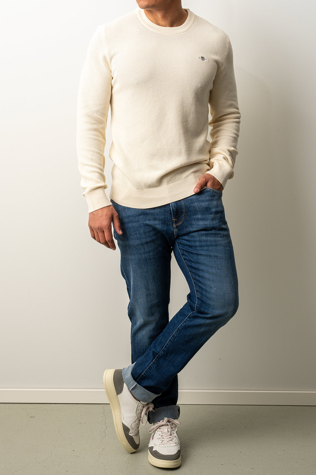 Micro Textured Cotton C-Neck CREAM