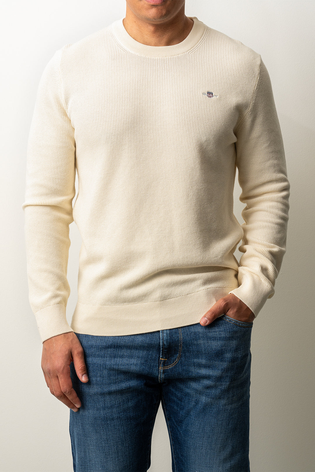 Micro Textured Cotton C-Neck CREAM