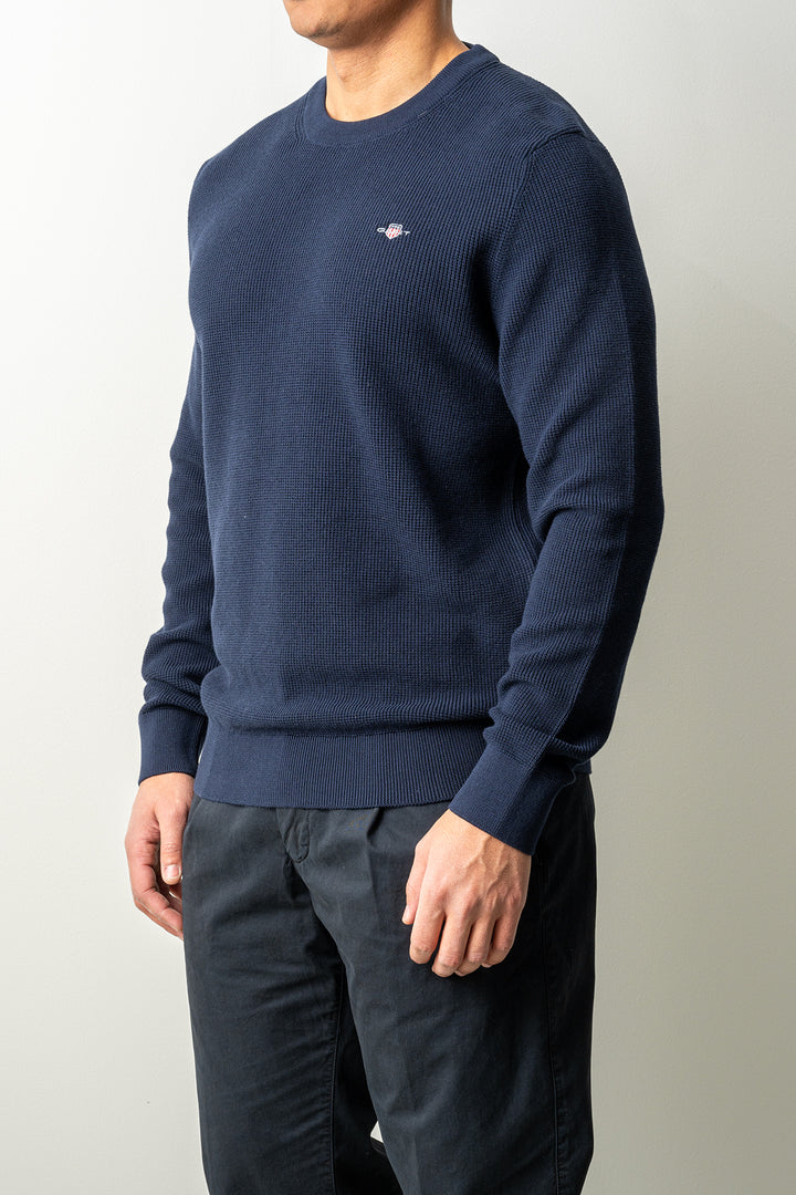 Micro Textured Cotton C-Neck Evening Blue