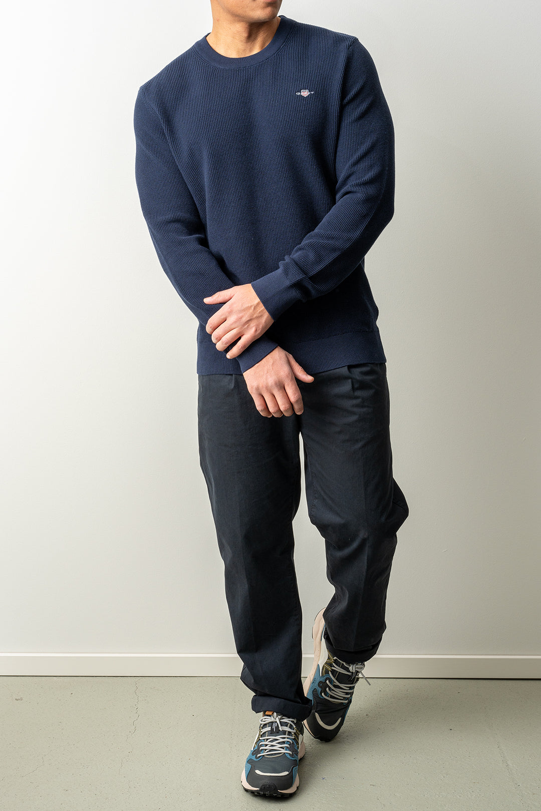 Micro Textured Cotton C-Neck Evening Blue