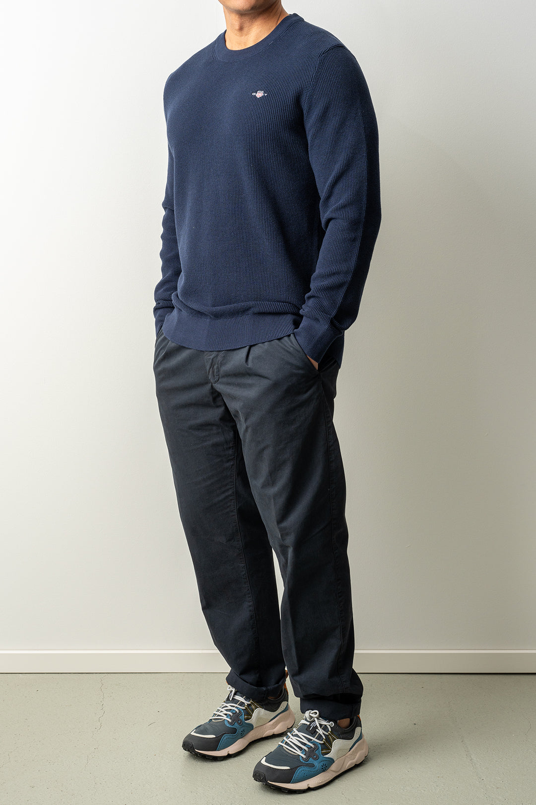 Micro Textured Cotton C-Neck Evening Blue