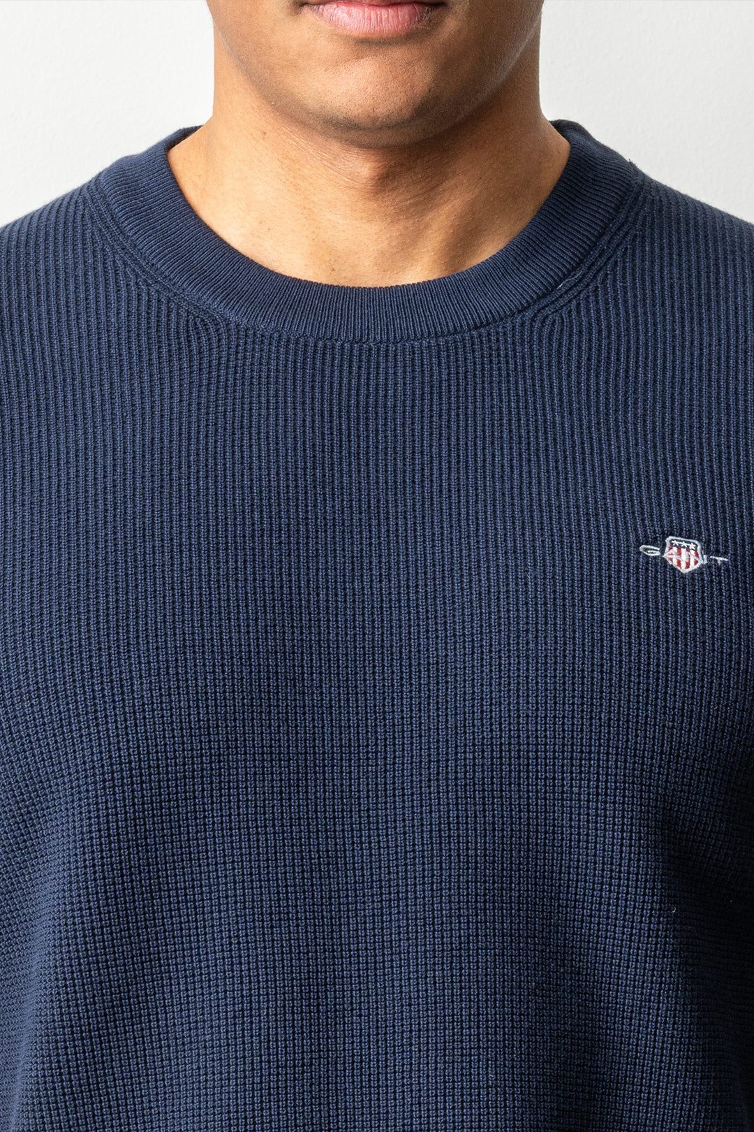 Micro Textured Cotton C-Neck Evening Blue