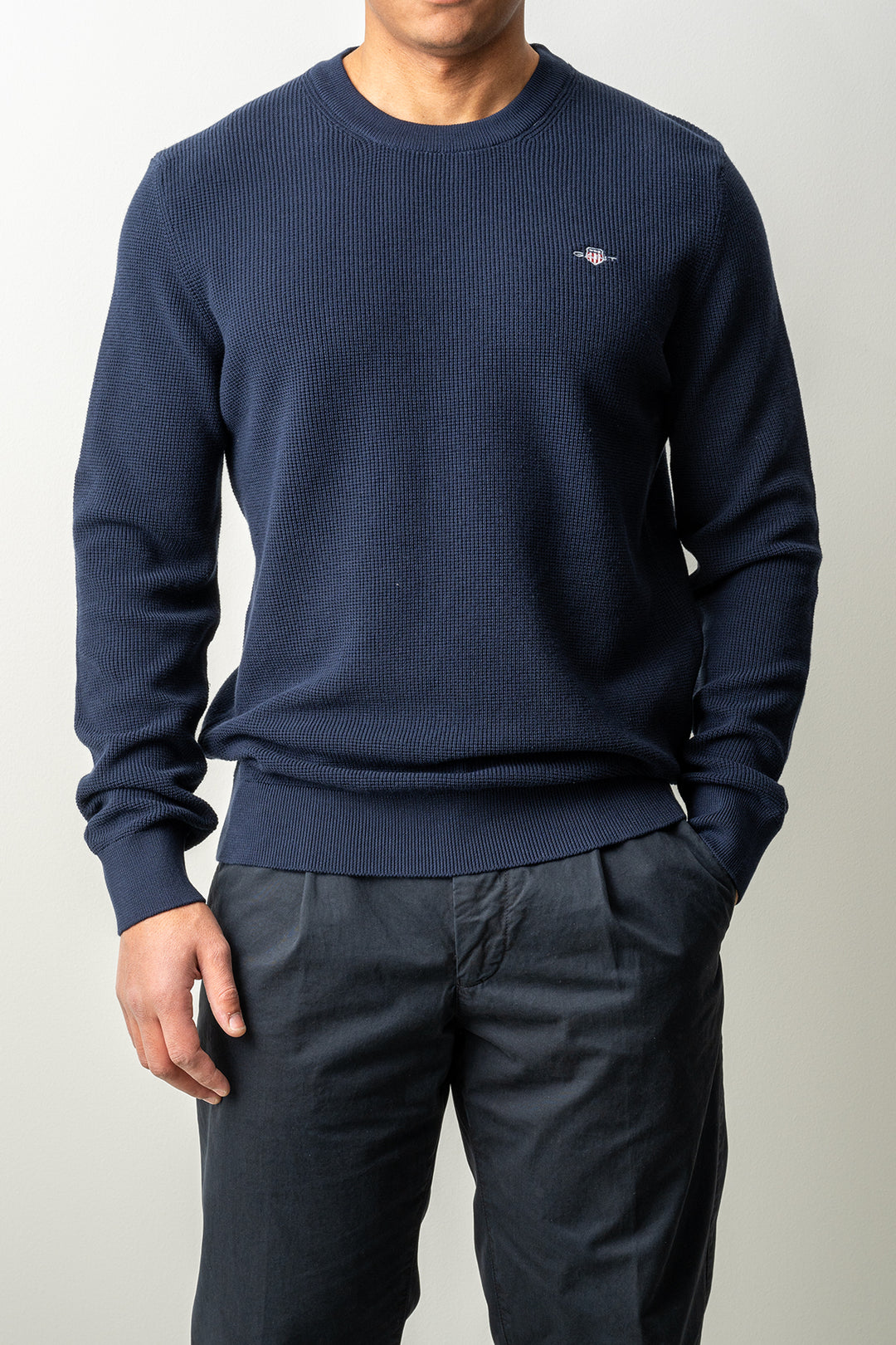 Micro Textured Cotton C-Neck Evening Blue