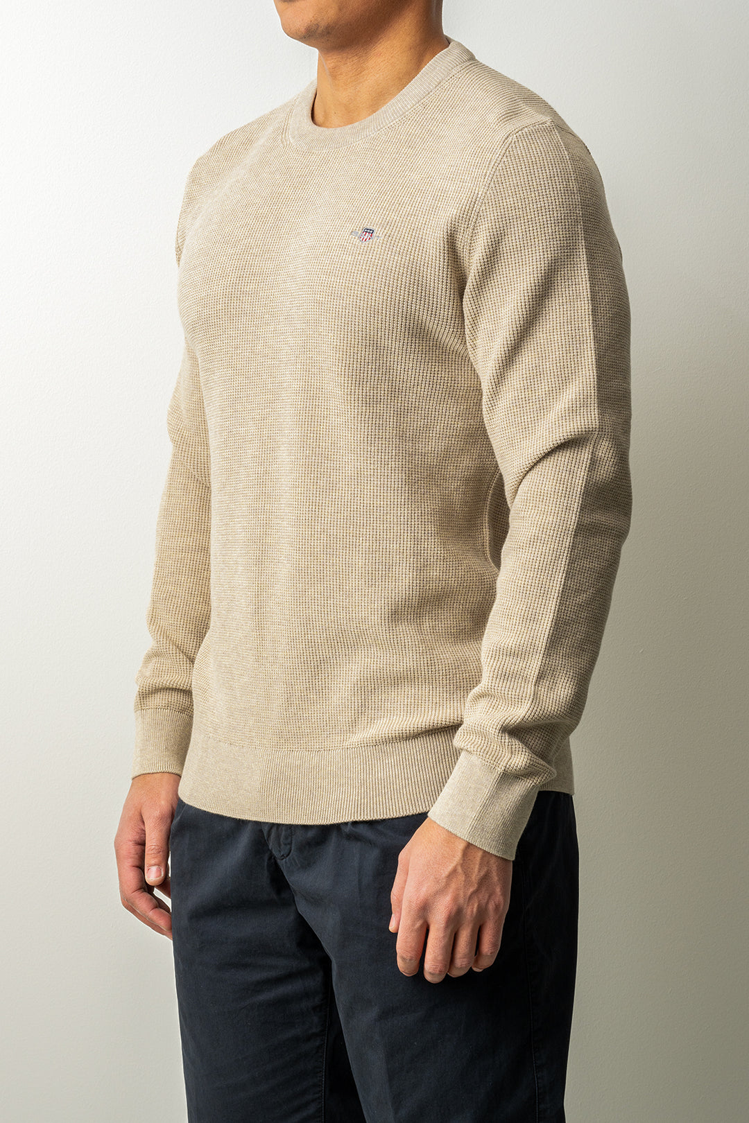 Micro Textured Cotton C-Neck Oat Melange