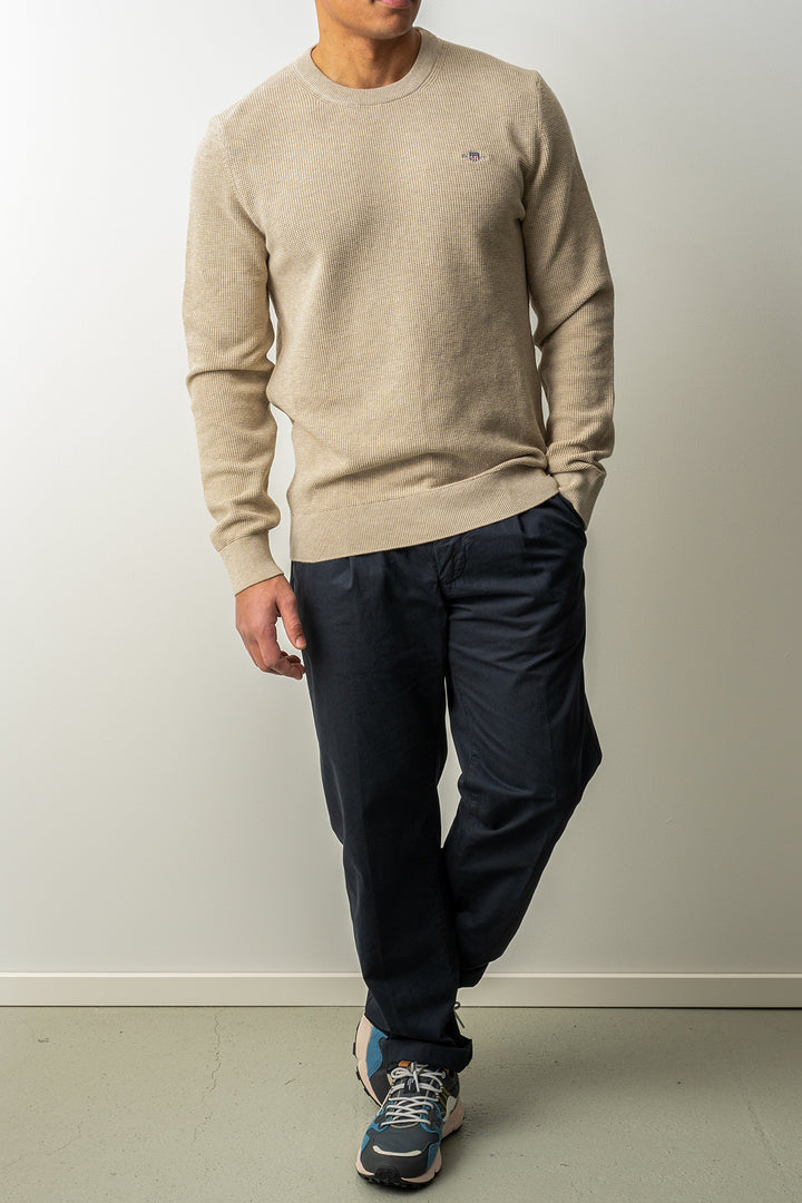 Micro Textured Cotton C-Neck Oat Melange