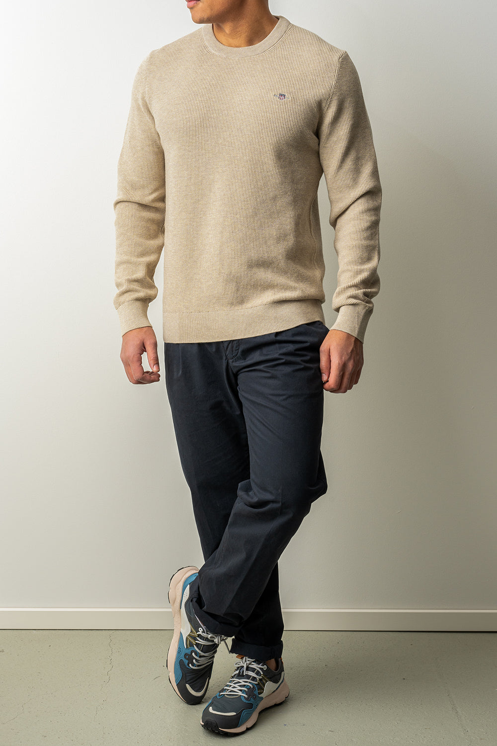 Micro Textured Cotton C-Neck Oat Melange