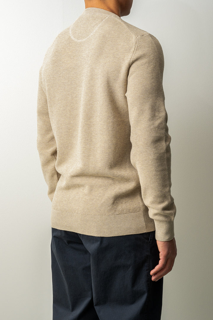 Micro Textured Cotton C-Neck Oat Melange