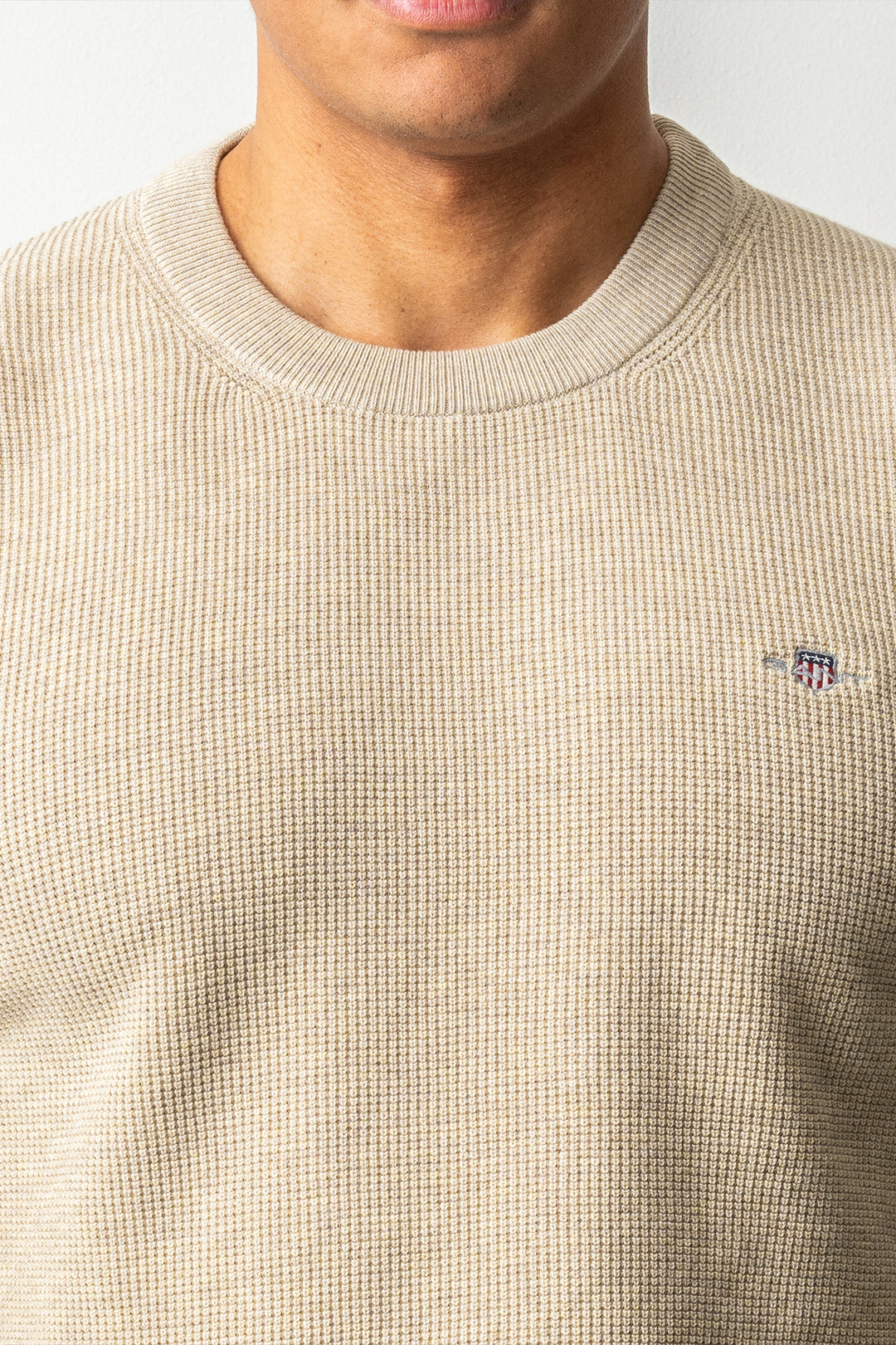 Micro Textured Cotton C-Neck Oat Melange